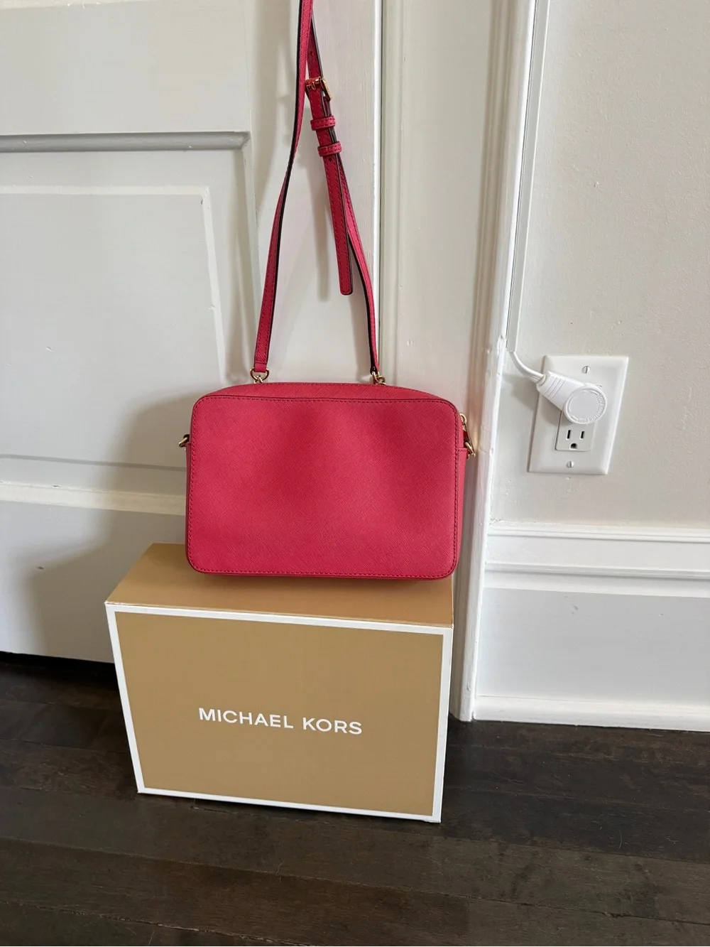 Michael Kors Pink Crossbody Camera Bag with Gold Hardware with box